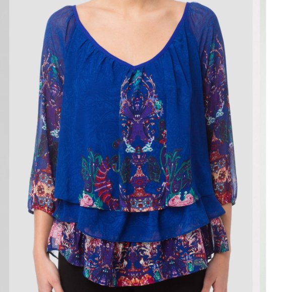 Joseph Ribkoff Layered Damask Paisley 3/4 Sleeve Blouse US 6 - Picture 1 of 10